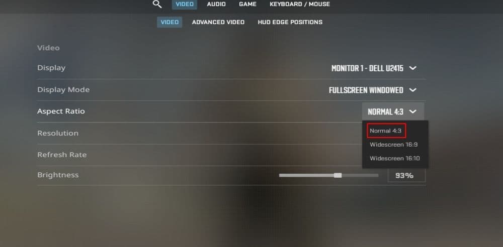 Choose the “4:3” setting in the video settings of CS2 (Image Credit: THESPIKEGG)