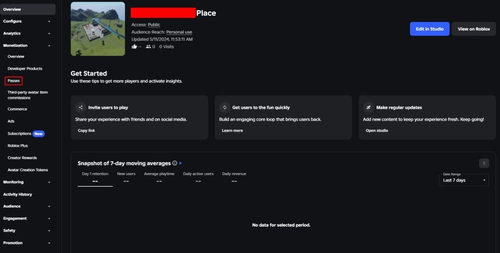 Under Monetization, click on Passes (Image Credit: THESPIKEGG)