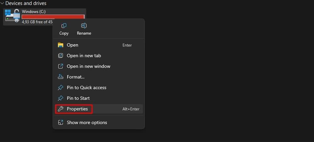 Once you go to “This PC,” you can see how much space you have and click Properties to free up more space (Image Credit: Screengrab by THESPIKEGG)