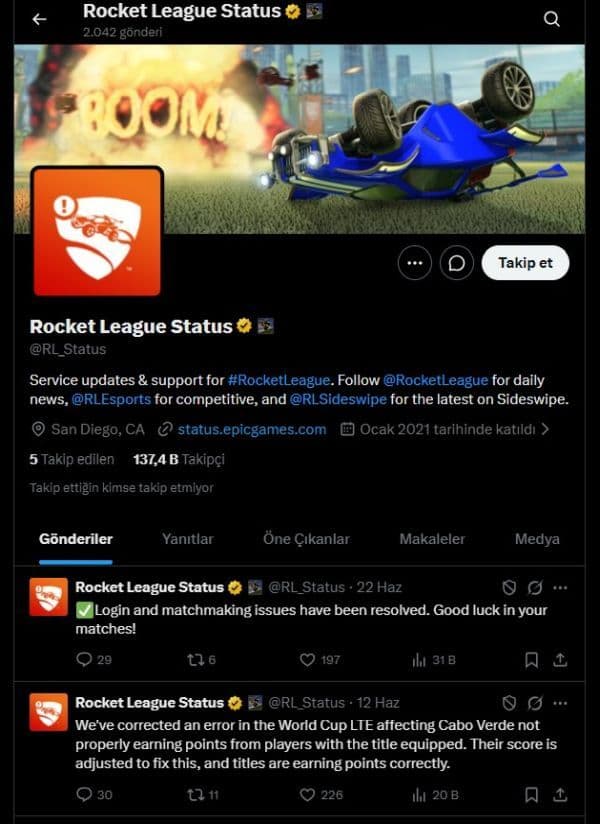 You can check Rocket League’s status on the official X account (Image Credit: THEPSIKEGG)