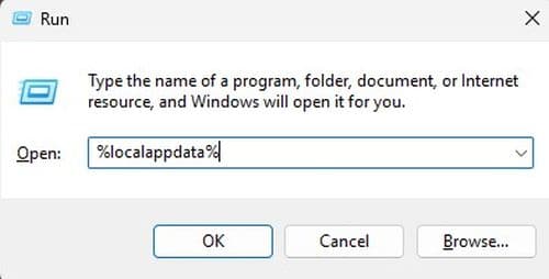After pressing Win + R, type %localappdata% in the available box (Image Credit: THESPIKEGG)