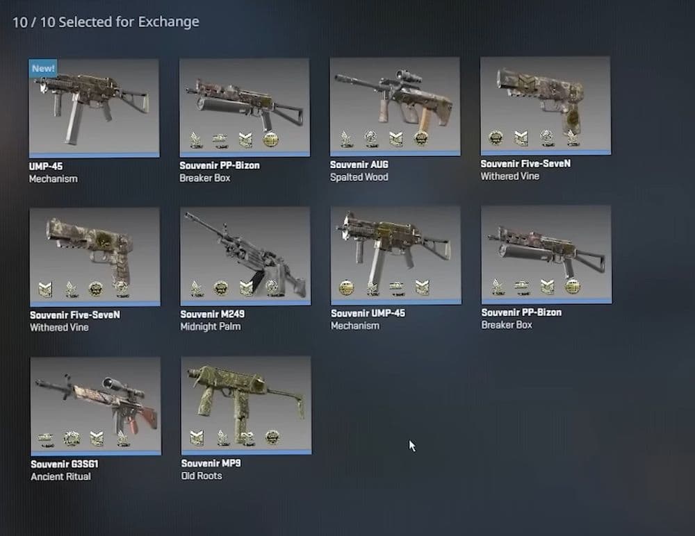 Just like regular item trade-ups, add souvenir items on the Trade Up Contract page and proceed (Image Credit: Sparkles on YouTube)