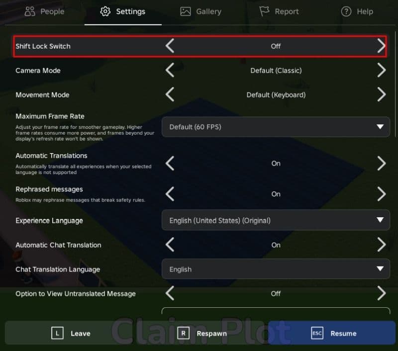 By default, the Shift Lock setting will be turned off, switch it to on (Image Credit: THESPIKEGG)