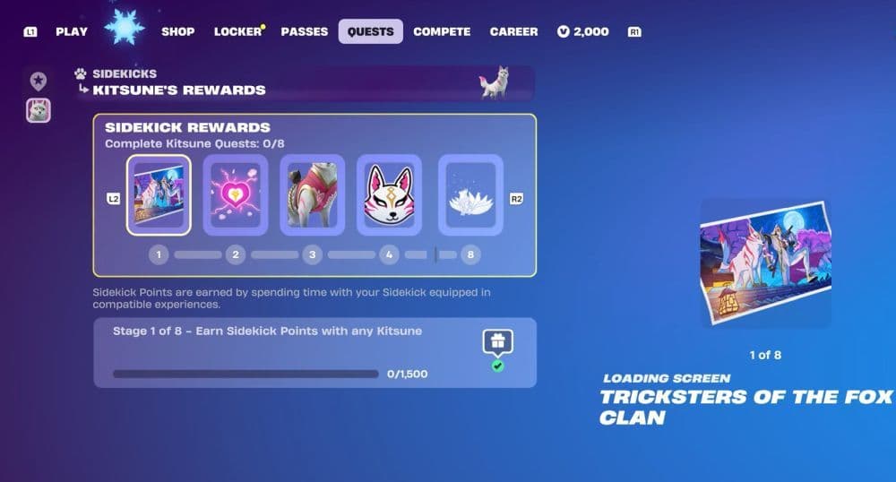 You will also find quests based on your Sidekicks and points in the “Quests” section (Image Credit: KingAlex on YouTube)