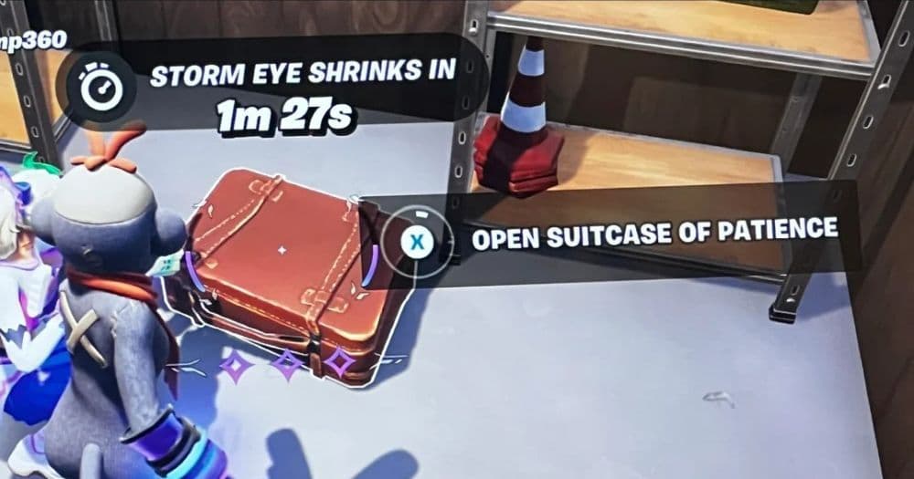 Players must hold their interaction buttons for 10 minutes straight to be able to open the Suitcase of Patience in Fortnite and grab the goods it offers (Image Credit: u/Bvdh1979 on r/Fortnite_Over_40)