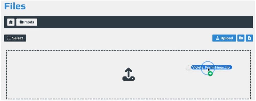 Simply drag and drop your mod files into the field (Image Credit: Aternos)