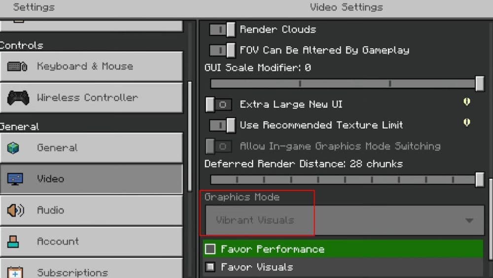 You can’t turn Vibrant Visuals off if you are already in a game. Simply go back to the main menu and turn it off from the settings there (Image Credit: THESPIKEGG)