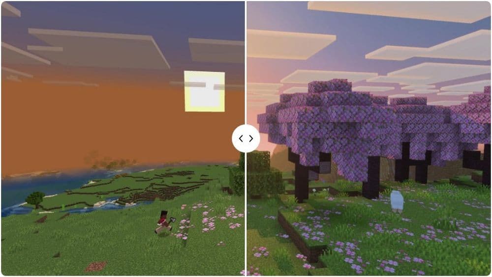 Vibrant Visuals make the game look better, as seen on the right-hand side of the image (Image Credit: Mojang)