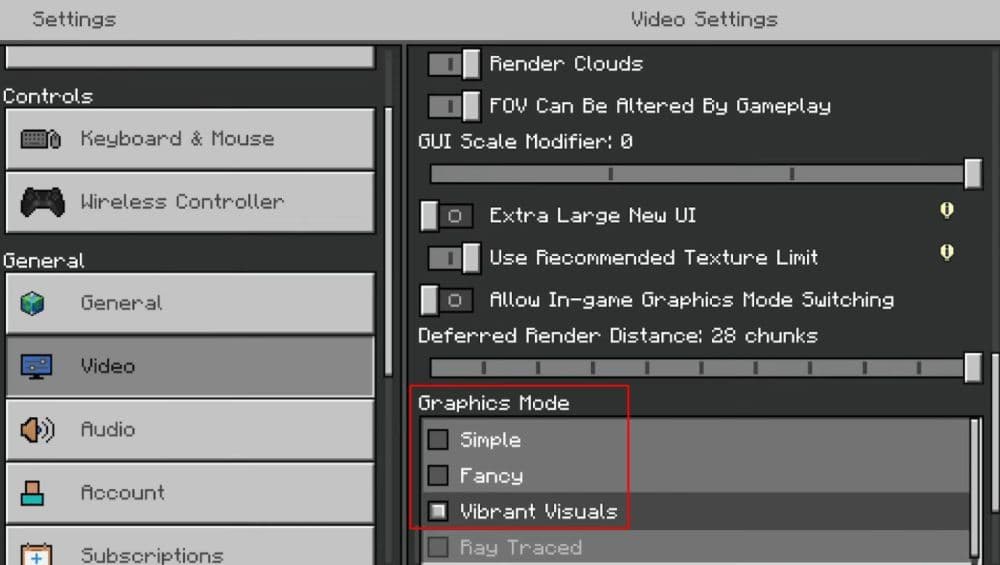 Go to the video settings, scroll down and there you will find the Vibrant Visuals setting (Image Credit: THESPIKEGG)