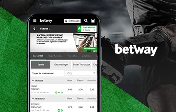Interfaz móvil de Betway con mercados deportivos y navegación desde el celular